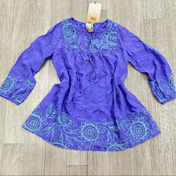 Da-Nang Handcrafted Embroidered Silk Tunic Blouse SZS - Picture 1 of 9
